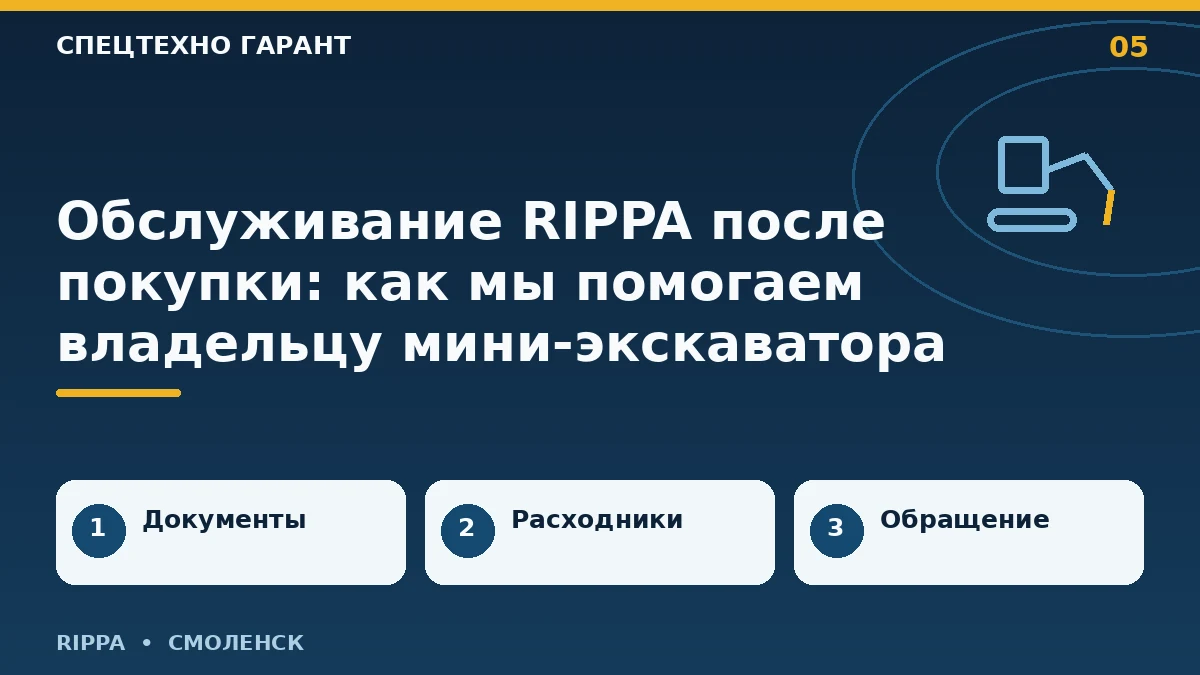 Инфографика: обслуживание rippa после покупки: как мы помогаем владельцу мини-экскаватора; документы, расходники, обращение